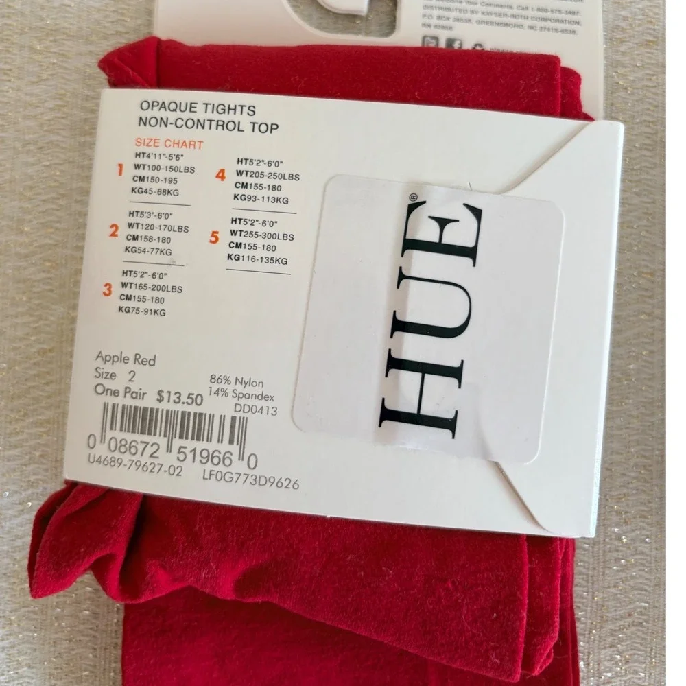 Hue Opaque Tights Size 2 Red Black NWT 2‎ Pairs 40 Denier Non-Control Top